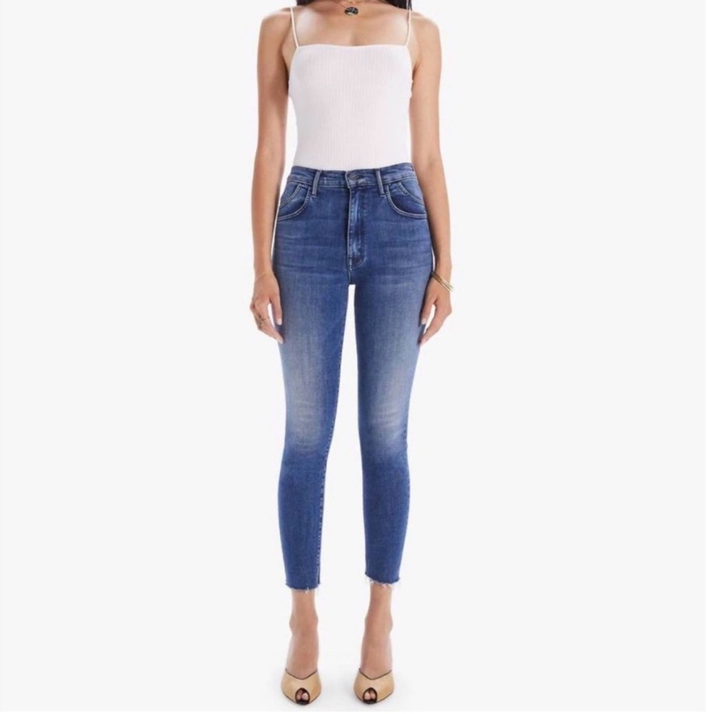 MOTHER Blue The Stash Swooner Ankle Fray Jeans